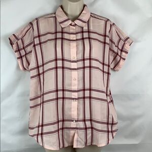 Calvin Klein blush plaid button up plaid blouse